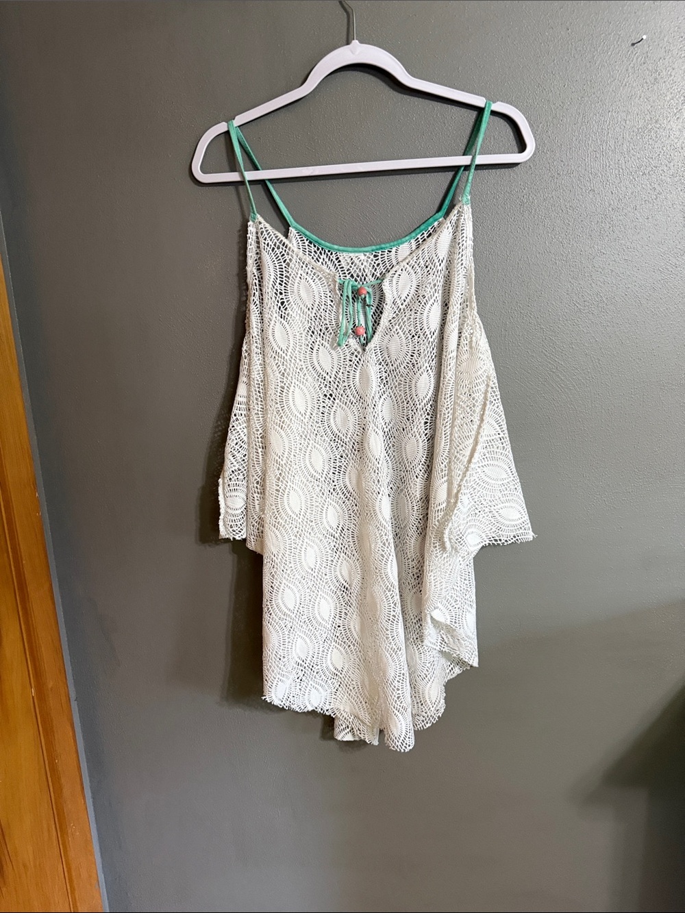 Saint Tropez West White Crochet Swim Coverup with Teal Trim